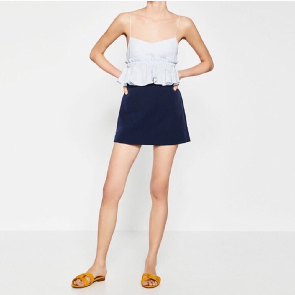 Zara navy ruffle skort romper